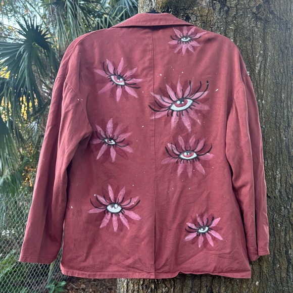 Flower Power Cardigan Jacket Blazer Hand Painted Jacket with Psychedelic Flowers - Picture 8 of 11